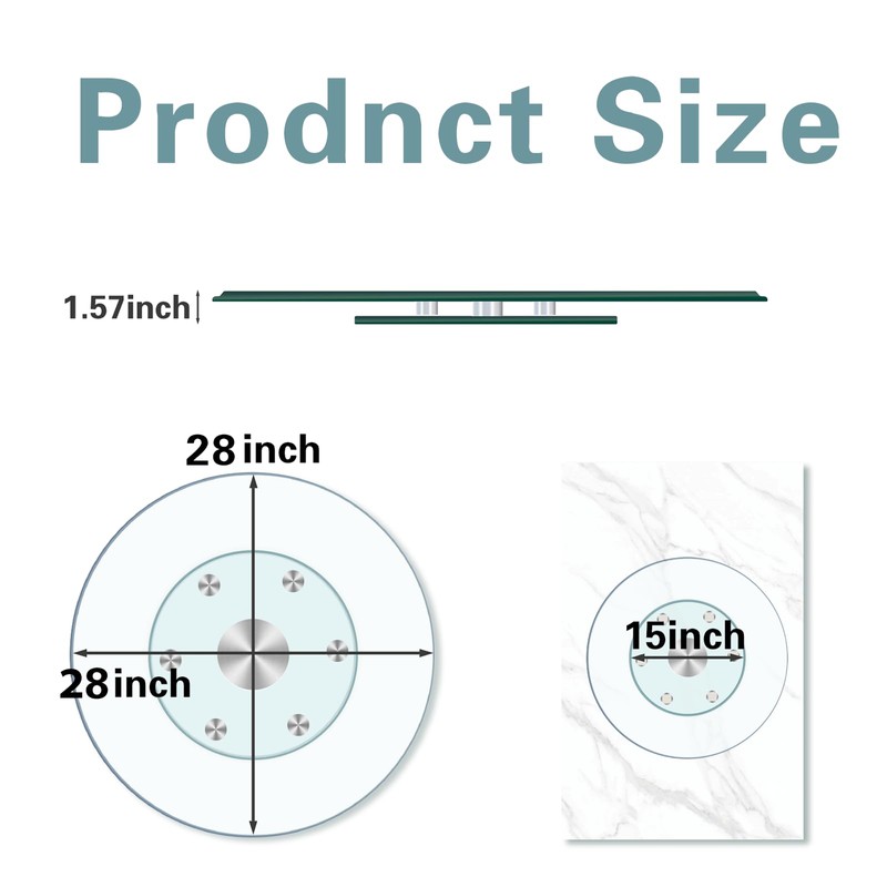 28'' Glass Lazy Susan Turntable Dining Table, 360° Large Round