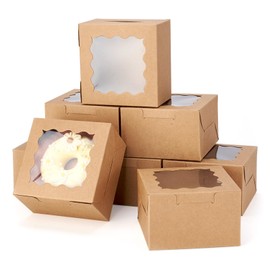 Spritewelry - 24 cajas de papel para galletas con ventana, 10 x 10 x 6,5 cm, cuadradas, cajas de panadería, mini cajas de postre para Navidad, boda, galletas, almacenamiento de pasteles
