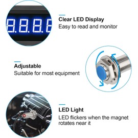 Ticfox 4 Digital LED Display Drehzahlmesser, Geschwindigkeitsanzeige Tachometer, Drehzahlmesser RPM Geschwindigkeit Meter mit Hall Näherungssensor NPN/PNP Eingang,10-9999RPM Bereich(Blau)