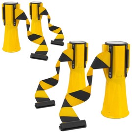 Pyle PCNTP16X4 4-Pc Traffic Cone Emergency Belt - Retractable Traffic Cone Hazard Warning Tape Barrier Belt, High-Visibility w/ Striped Bright Yellow Design, Marine-Grade Waterproof
