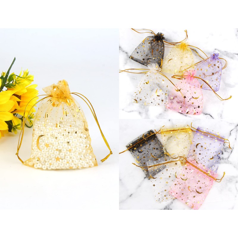 DERAYEE Organza Drawstring Bag, Gift Bags, 50 Pieces, Foil Stamping,
