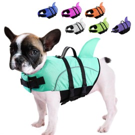 Queenmore Small Dog Shark Life Jacket,Dog Life Vest for Swimming Boating Kayaking,High Buoyancy Puppy Dog Life Preserver,Reflective Light Dog Lifesaver with Strong Rescue Handle (Light Blue,S)