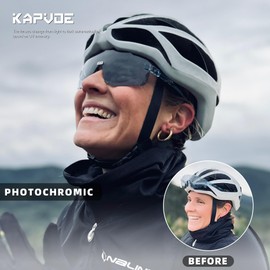 KAPVOE Photochromatic Photochromic Photochromic Cycling Glasses for Men Women Clear Road Bike Glasses MTB Sports Glasses Cycling Glasses UV400 Protection Rimless Transparent Lenses for Outdoor Sports