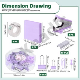 Keadic 10 in 1 Office Supplies Set Contains 1000 Staples, Stapler, Tape Dispenser, Pen Holder, Staple Remover, Clips,Ruler, Scissors, Tabs,Tape, Desk Accessories for School Home Office (Purple)