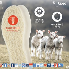 biped z1015 Extra Thick Lambswool Insoles – Set of 2 Pairs - - 36