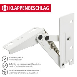 Gedotec Folding Hinge - Grass Kinvaro T-57 | 1 Piece Folding Fitting Left - Metal White Matt | High Swivel Automatic with 240 N | Folding Hinge with Lock | Lid Support for Kitchen Furniture