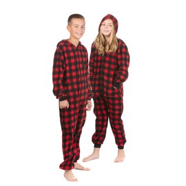 Hoodie Onesie Jumpsuit Pajama in Buffalo Fleece for Boys & Girls One Piece