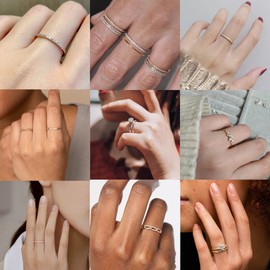 PLOMFOV 14K Gold Plate Stacking Rings Set for Women CZ Heart Simple Cute Stackable Rings Dainty Trendy Gold Statement Rings Plain Band Size Gold 4