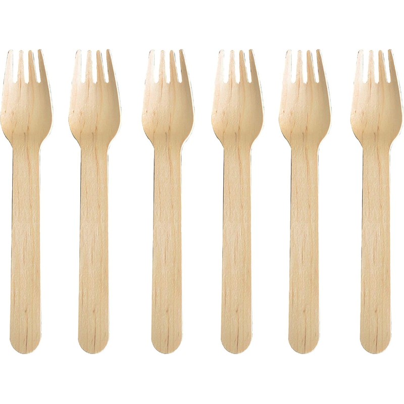 100Pcs Disposable Wooden Forks - 15.5cm Eco-Friendly Birchwood Utensils Biodegradable