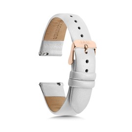 Women's Watch Bands, Women's Leather Watch Bands, 14mm, 18mm Easy Interchangeable Watch Band, Quick Release Pin, Rose Gold Buckle, Fits Many Brands (18mm, White Shimmer)