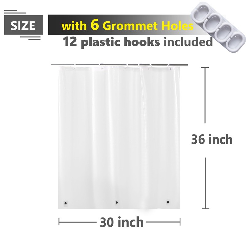 Waterproof Shower Curtain for Window Inside Shower, 30 x 36