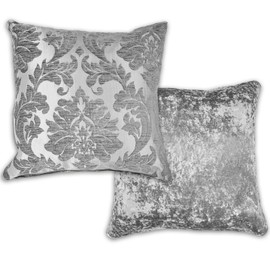 Emma Barclay Damask - Luxury Chenille Jacquard Cushion Cover in Silver - 17x17 (43x43cm)