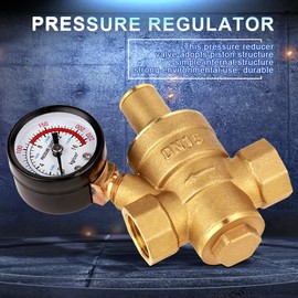 VIFER Pressure Regulator, DN15 Brass Pressure Reducer Adjustable Water Pressure Regulator with Gauge