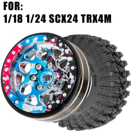hopsupRC 1.3" Wheel Tires for 1/18 1/24 Trx4m SCX24 RC Crawler,(4PCS),1.3 Beadlock Aluminum RC Wheel Rims Brass Rings All Terrain RC Tires,Colour