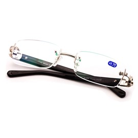 Men Rectangular Rimless Designer Fashion Reading Glasses/w Anti-reflective AR Coating (Silver, 1.75)