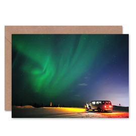 Wee Blue Coo Northern Lights Camper Van Night Green Aurora Birthday Sealed Greeting Card Plus Envelope Blank inside