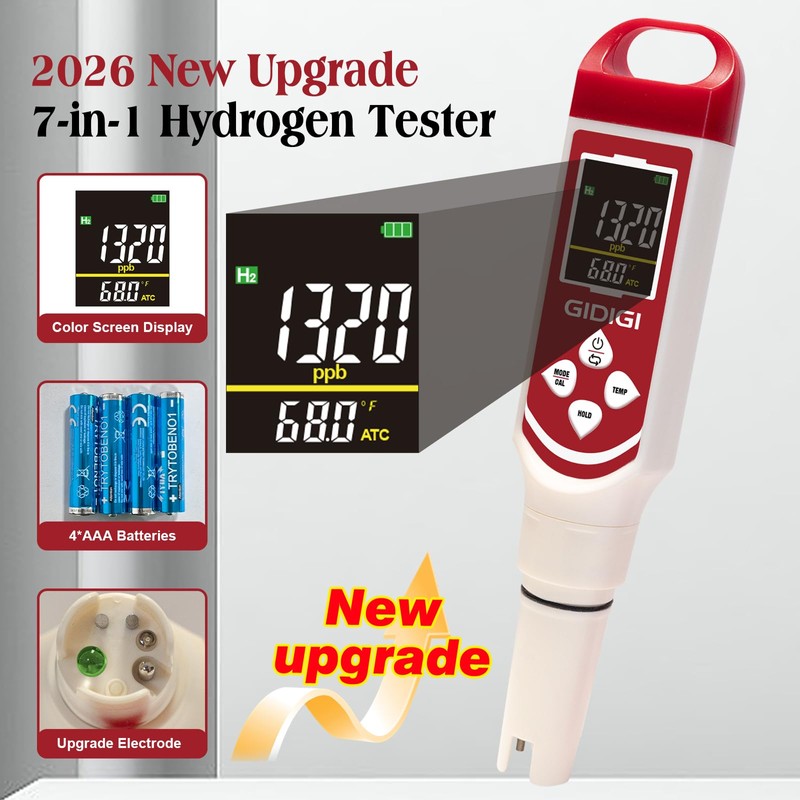 GIDIGI 7-in-1 Pool pH Salt Tester H2/ORP/pH/TDS/EC/Saltwater Quality Meter