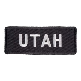 PatchStop State of Utah Iron On Patches for Clothing | Sew On Motorcycle Patch for Jackets Backpacks Luggage Suitcase | Black and White 3.25x1.25in Embroidered United States DIY Applique