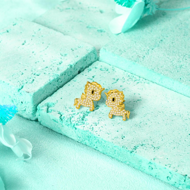 Tokidoki Unicorno Stud Earrings, 14K Plated with CZ Crystal Accents