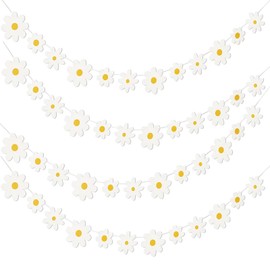 THETAG Pack of 4 Daisy Boho Banner, White Daisy Garland, White Flowers Paper Hanging Banner, Daisy Banner Ornaments for Girls, Birthday, Room Decoration, Summer Party, Wedding