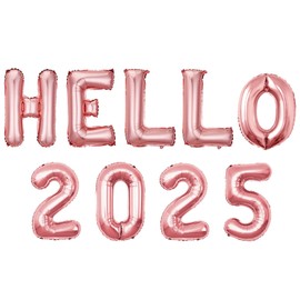 Hello 2025 New Year Balloons, Happy New Year Decorations 2025, Gold Foil Number Balloons for Nye Party Decorations, Spring Festival, Chinese New Year Decorations 2025 Christmas Party (Rose Gold)