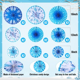 Outus 18 Pcs Winter Snowflakes Hanging Paper Fans Blue White Snowflake Classroom Decorations Fans Winter Snowflake Hanging Decorations for Winter Wonderland Birthday Ceiling Wall Party Decor