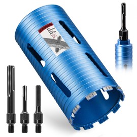 DaduoRi 5" Dry Core Drill Bit, 5/8"-11 Thread, with 3 Adapters Included: SDS Plus, SDS Max and 1/2" Hex Abor, 9.5" Drilling Depth Diamond Concrete Core Bits for Brick, Block, Stucco, Masonry