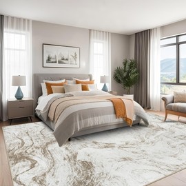 6x9 Area Rug Living Room Rugs: Washable Rug Non Slip Modern Abstract Large Soft Low Pile Carpet Indoor Floor Non-Shedding Carpets for Bedroom, Farmhouse, Dining, Nursery, Office, Home Decor Beige