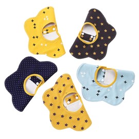 JioJio Baby Bib, Bib, 360°, Waterproof, Set of 5, 100% Cotton, Cute, Soft, Baby Apron, For Meals, Petal Shape, Boys and Girls, a