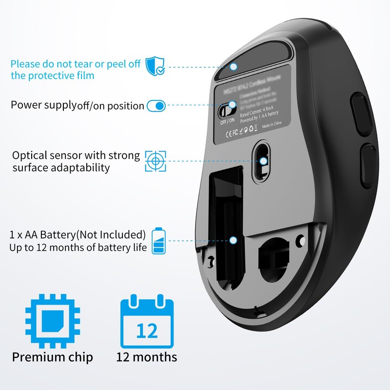 SHUNJINRUN 2.4G Silent Ergonomic Wireless Side Button Mouse Black