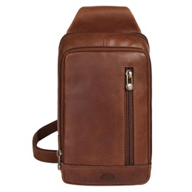piké Crossover Bag Genuine Leather Men's Belt Bag Made of Cowhide Leather, Bum Bag with Card Compartment, Crossbody Bag, Waist Bag 2 Main Compartments, Padded Back, 022099, brown, Unit size
