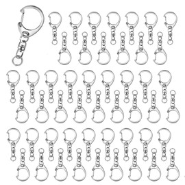 BTtime Key Holder Metal Fittings, 50 Pieces, Handmade, Materials, Key Holder Parts, Includes Swivel Can, One-Touch Key Chain Metal Fittings, DIY Crafts, Handmade Accessories (Silver)