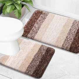 OLANLY Luxury Bathroom Rug Set 2 Piece, Soft Absorbent Microfiber Bath Rugs and U-Shaped Contour Toilet Rug, Non-Slip Bath Carpet, Machine Wash Dry, Bath Mats for Bathroom (30"x20"+24"x20", Brown)