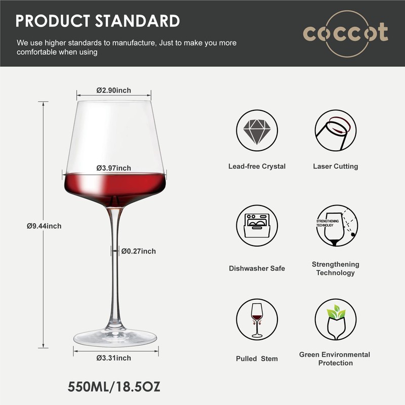 coccot Wine Glasses Set of 6,Crystal White Wine Glasses,Red Wine