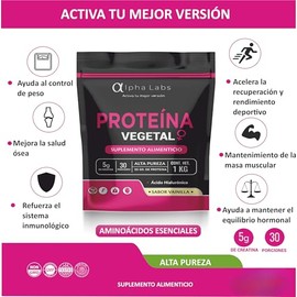 Proteína Vegetal Mujer 1kg | 24g Proteína por Porción | Con Aminoácidos, Vitaminas y Probióticos | Alpha Labs (vainilla)