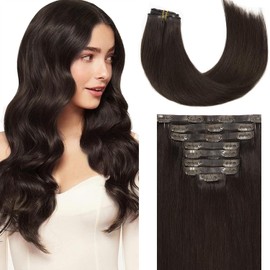 Loxxy Seamless Clip in Hair Extensions Human Hair Pu Weft Real Hair Clip in Extensions 22 Inch Darkest Brown #2 Natural Human Hair Clip in Extensions for Fashion Women Full Head 150g 8pcs 19 Clips