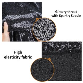 PartyDelight Black Sequin Backdrop Curtains 2x8FT(Pack of 2) - Upgraded Stretchable Reflective Fabric Sparkly Glitter Photo Booth Background for Parties, Weddings, Events
