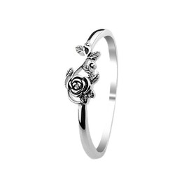 LAIFULA Vintage Thai Silver Rose Flower Rings for Women S925 Plated Silver Wedding Band Engagement Ring Romantic Valentine's Day Gift for Women and Girls Size J1/2