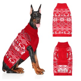 XX-Large Dog Christmas Sweater, Thick Warm Doggie Sweatshirt with Leash Hole, Snowflake Reindeer Dog Holiday Pullover Sweater for Cold Weather, Winter Knit Turtleneck Dog Sweater for Large Dogs XXL