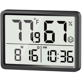 DOOMAY Room Thermometer Indoor - Hygrometer Temperature and Humidity Monitor with High Accuracy Sensor LCD Display Large Display Date Clock for Kitchen Baby Room Office (Black)