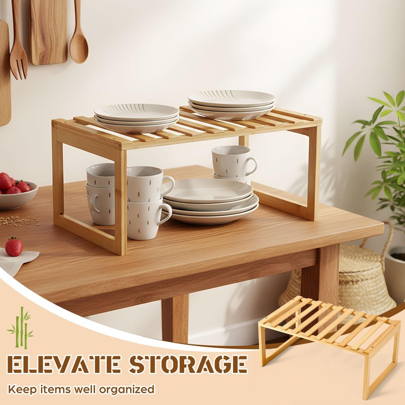 BrightRow 2 Pcs Kitchen Cabinet Organizer Bamboo Bookshelf Bamboo Kitchen