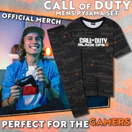 Call of Duty Pyjamas for Men PJs Set T-Shirt Long Bottoms Black Ops 6 Nightwear Lounge Set Jammies Gamer Gifts for Him (XL, Black)