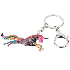 BONSNY Enamel Alloy Horse Unicorn Keychain Rings for Women Girls Car Purse Bag Charms Gift Accessories Jewelry (Multi-Colour)