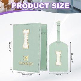 PATIKIL Passport Holder for Travel, Initial Passport Cover and Luggage Tag Set with Alphabet Chenille Letter Patch Travel Wallet Bag Suitcase Identifier for Women Family Travel Green I