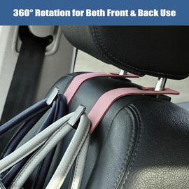 Amooca Car Seat Back Hook Universal Auto Storage Hanger Suede with Metal Car Seat Organizer for Handbag Purse Coat Umbrellas Grocery Bags 2 Pack Pink