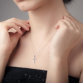 GAVU Women's Cross Necklace, 925 Sterling Silver Small Diamond Cross Necklace for Women, Sterling Silver, Cubic Zirconia