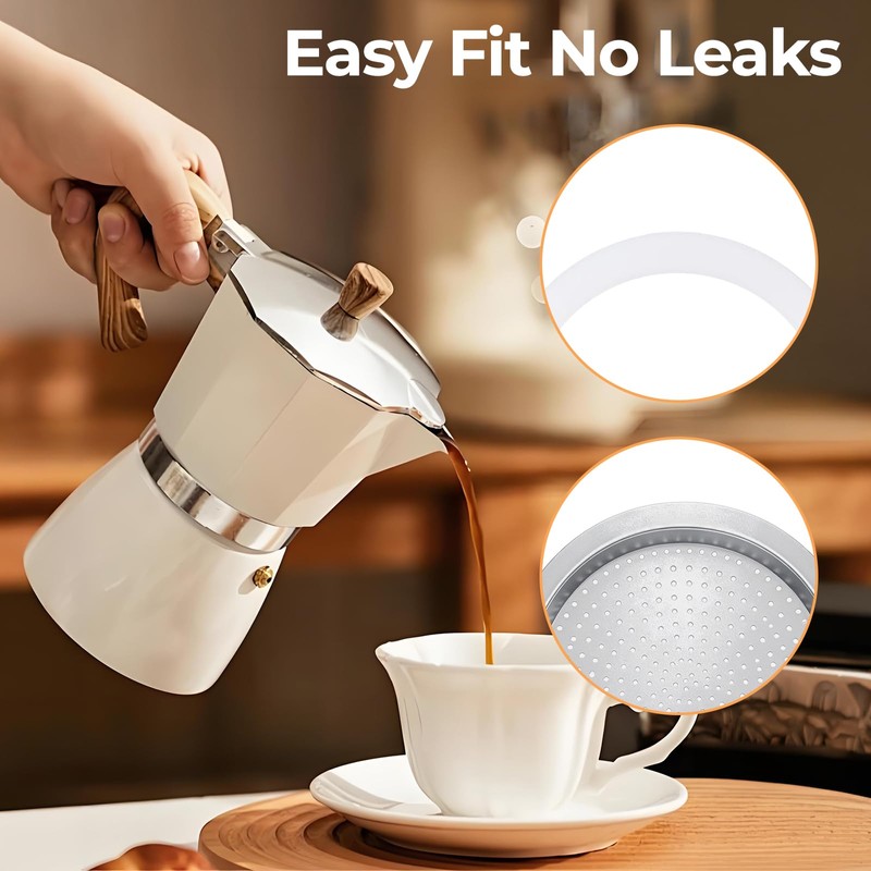 Mogrecha Moka Pot 2 Pcs Filter with 3 Pcs Silicone