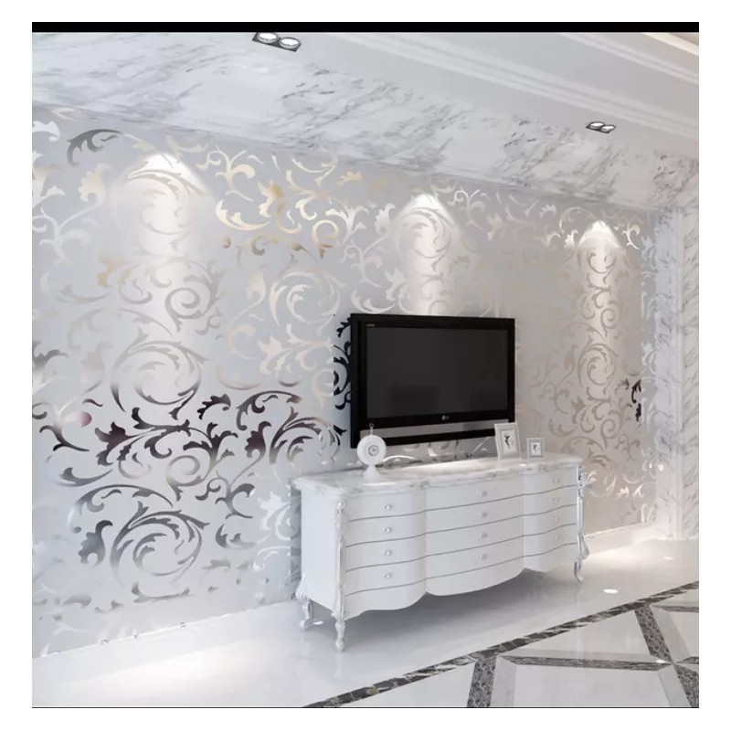 Hanmero Green Wallpaper Roll Pattern QZ01138 silver & grey