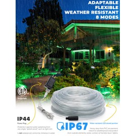 WYZworks 100ft Green LED Outside Rope Light - 8 Modes, Waterproof Permanent Outdoor Accent Lighting w/Remote, Flexible Clear Tube, ETL Certified, Exterior Christmas Patio Palm Tree Yard Ambient