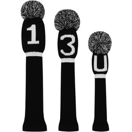Scott Edward Knitted Golf Club Head Covers for Woods 3Pcs Set Golf Driver (460CC) Fairways and Hybrid/UT with Rotating Number Tags(Black White Numbers)